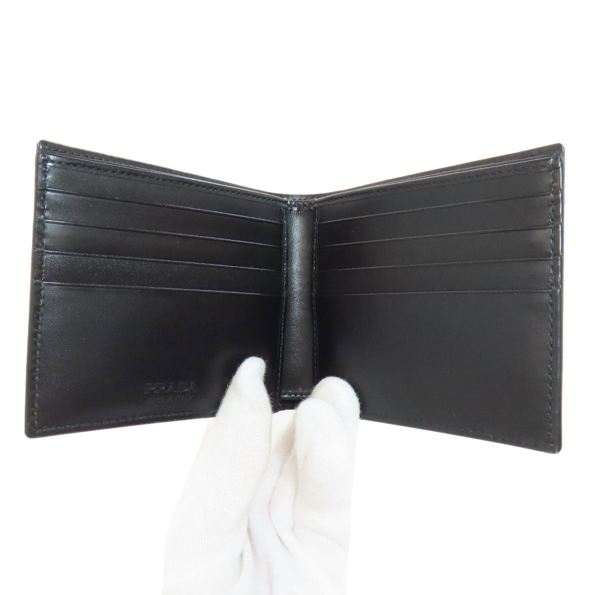 PRADA Bifold Wallet leather black logo mens