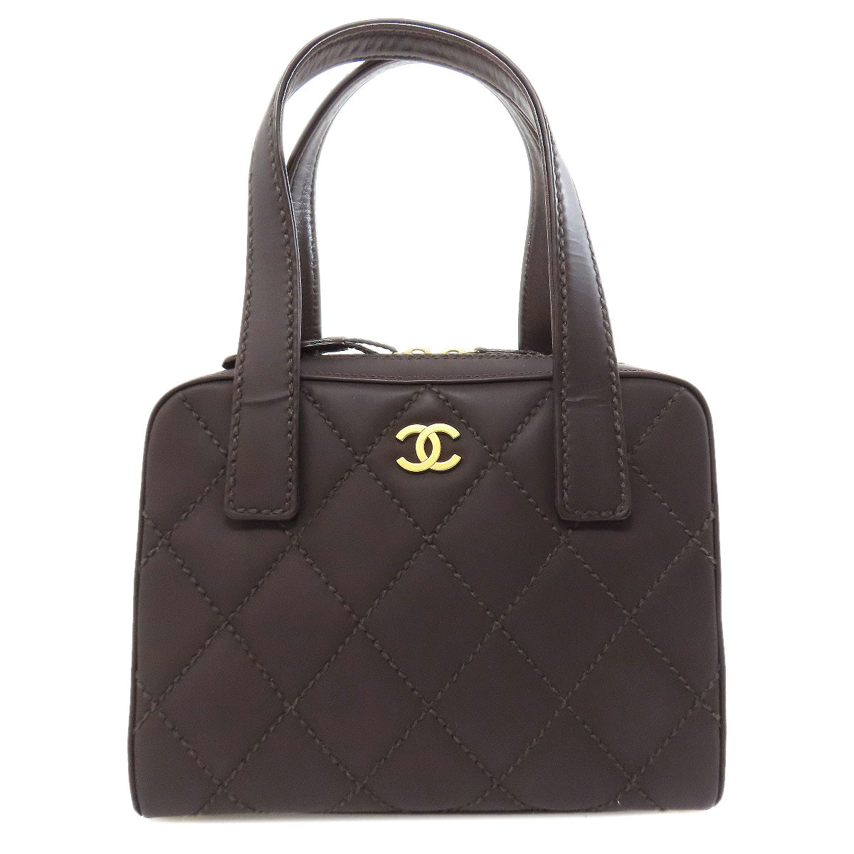 CHANEL Handbag Calfskin Brown COCO Mark Wild Stitch Gold Metal