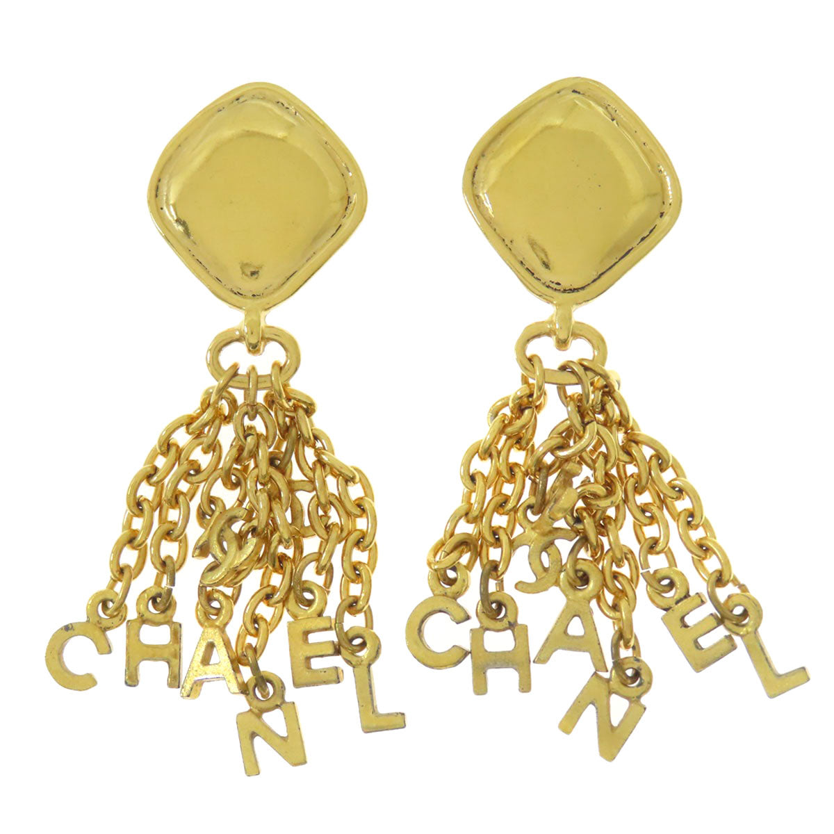CHANEL Earring metallic gold logo Chain