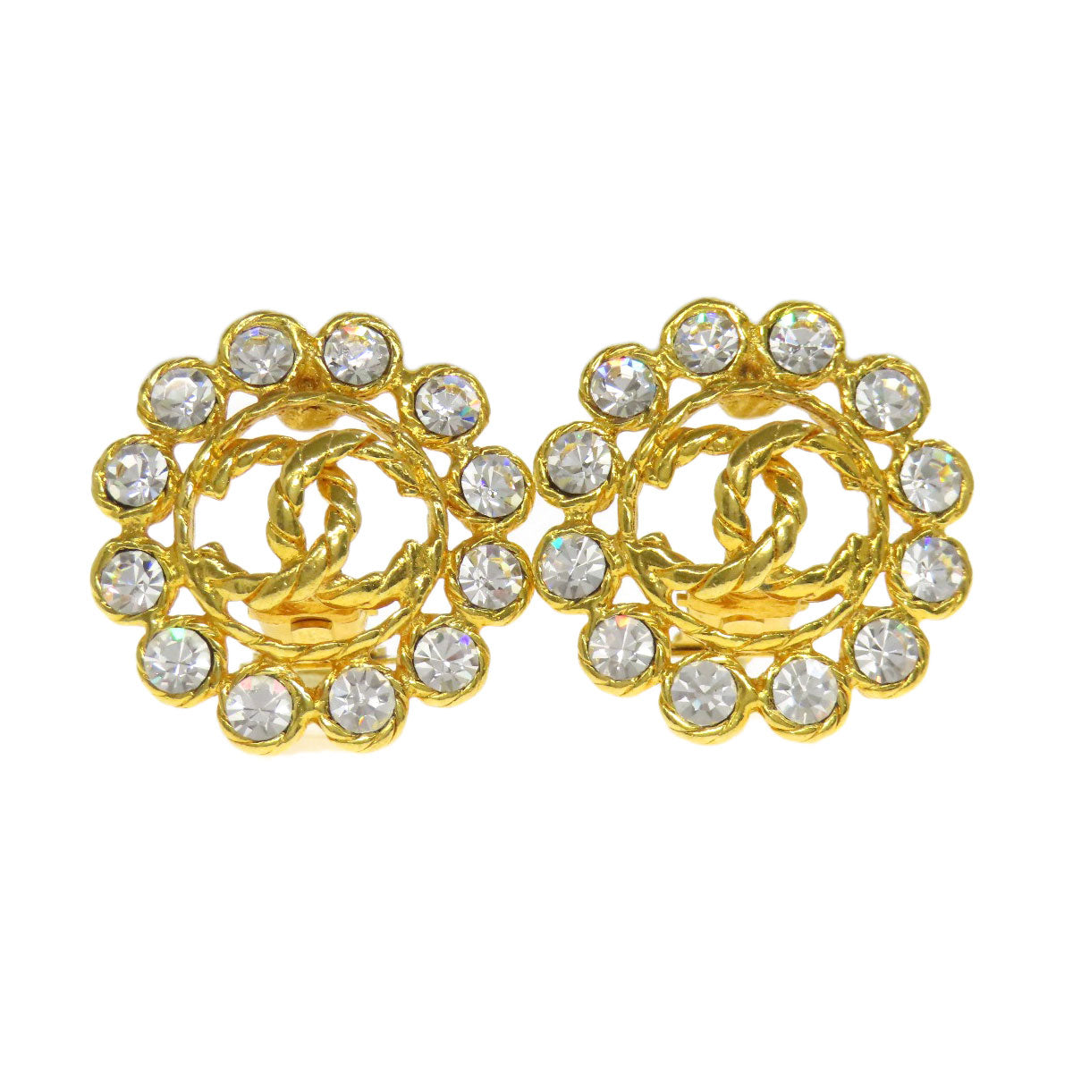 CHANEL Earring metallic gold COCO Mark rhinestone Women
