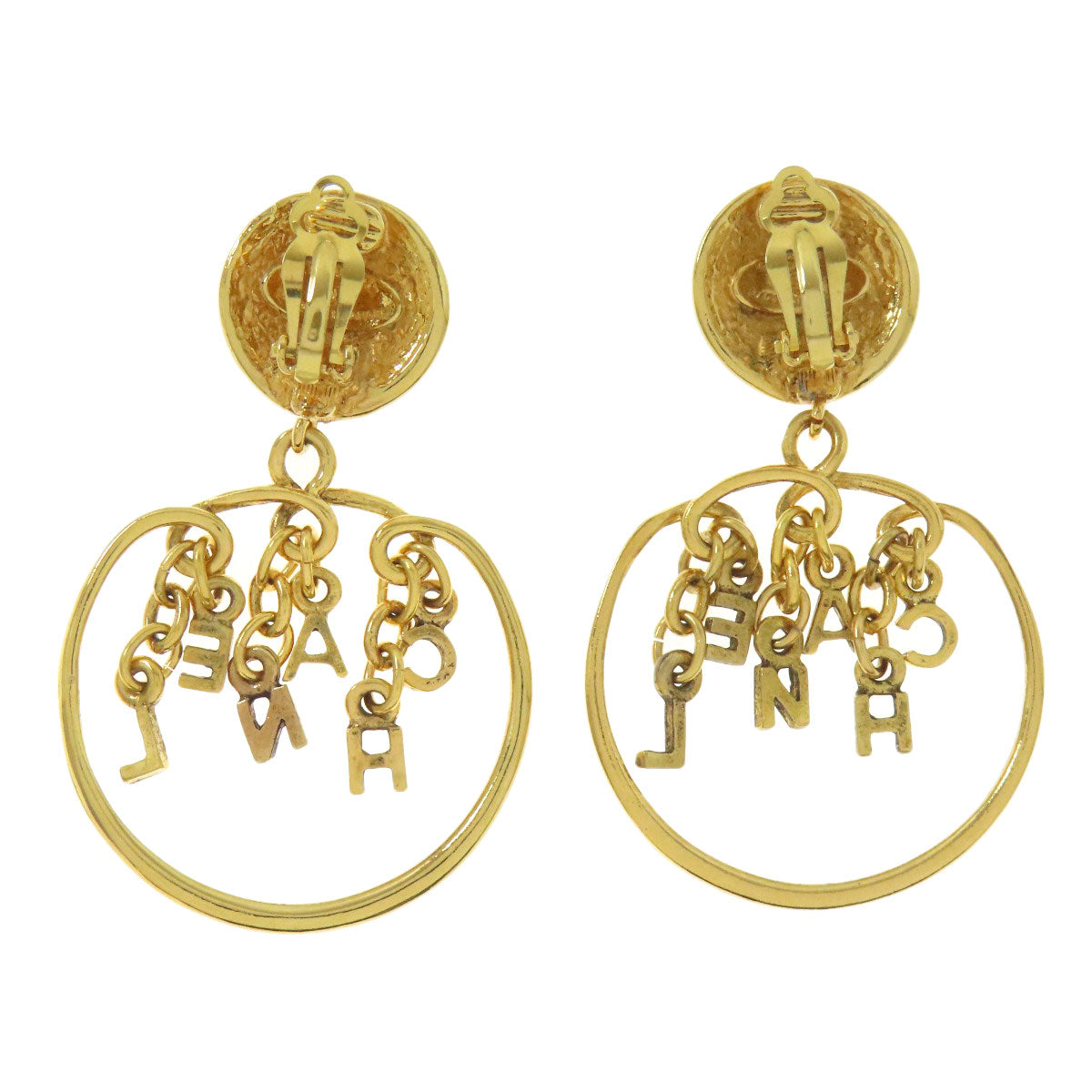CHANEL Earring metallic gold logo hoop