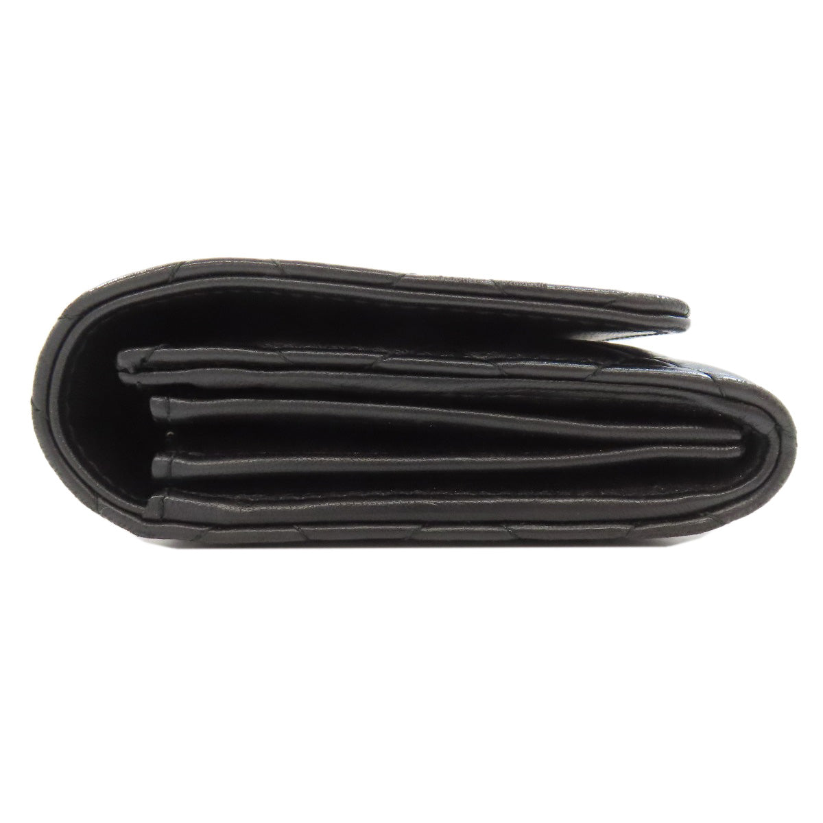CHANEL Long Wallet Purse lambskin black Matelasse SilverMetal Women