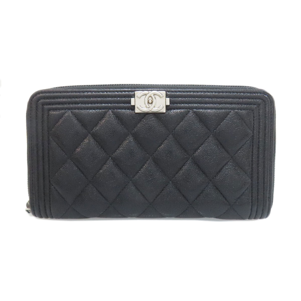 CHANEL Long Wallet Purse Calfskin black Boy chanel Women
