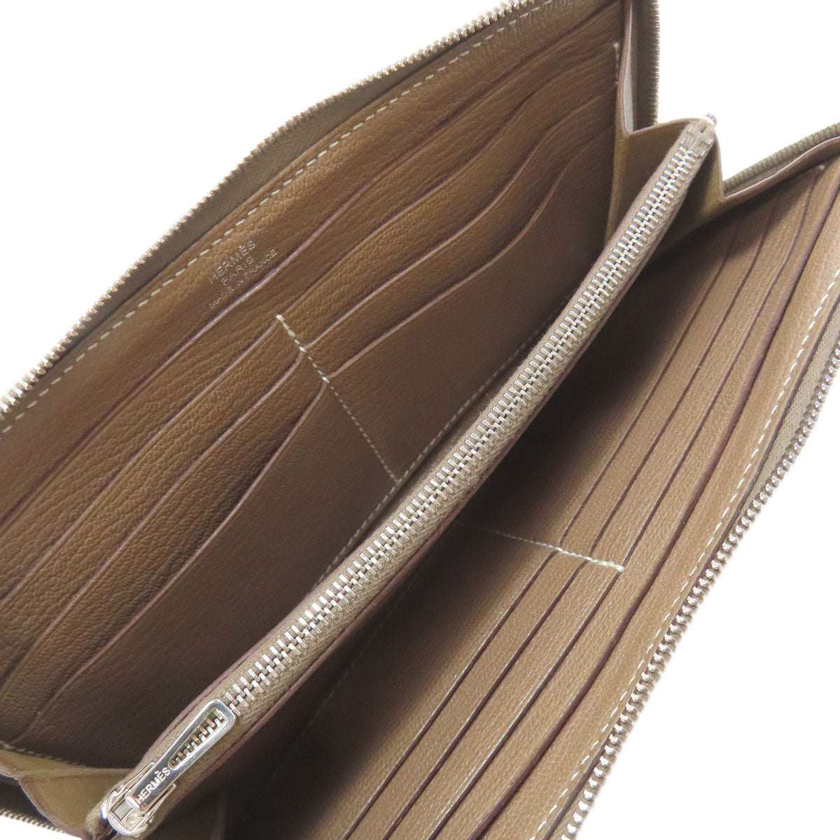 HERMES Long Wallet Purse Calfskin beige Azap Classic Etop SilverMetal Women