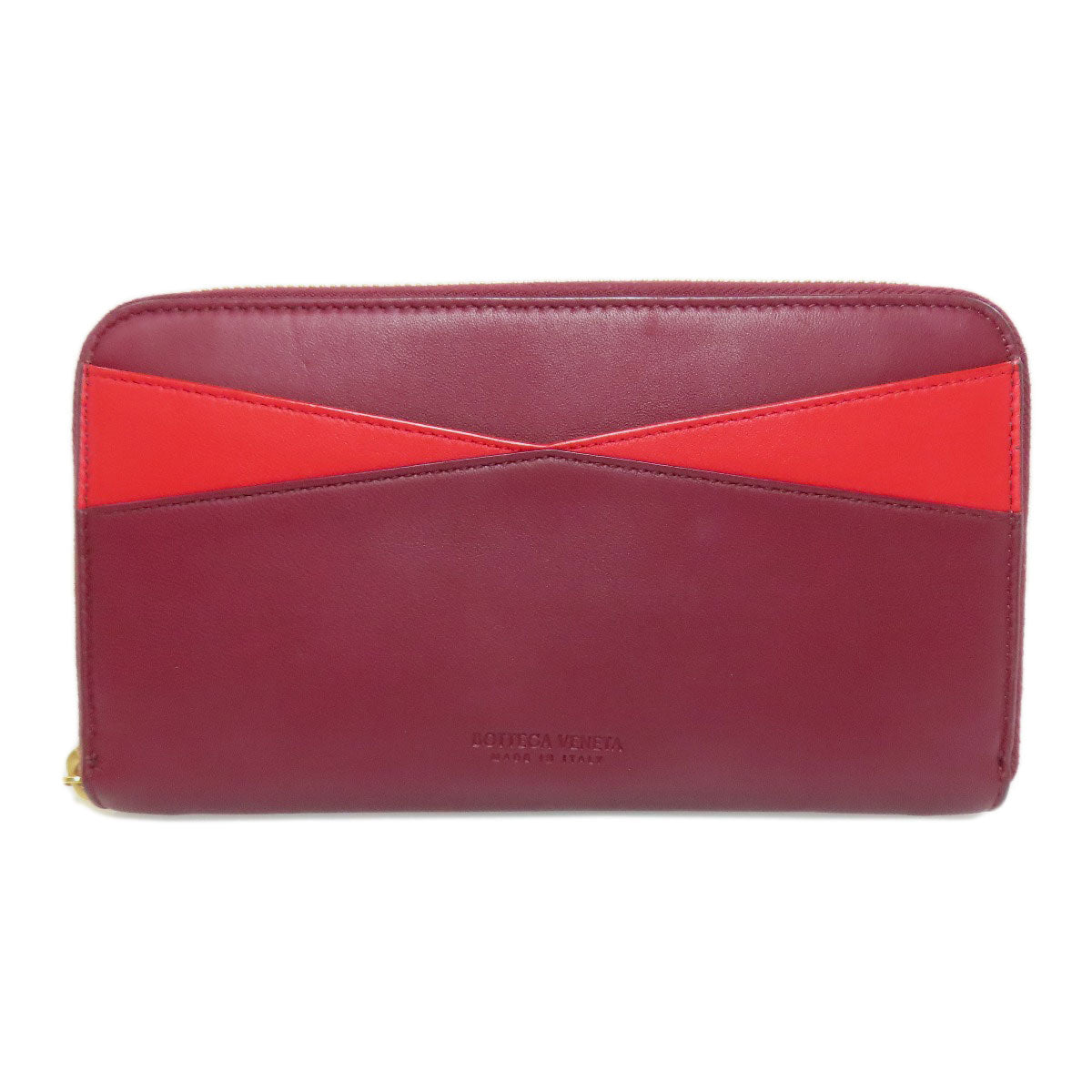 BOTTEGAVENETA Long Wallet Purse Calfskin Red Zip Around Women