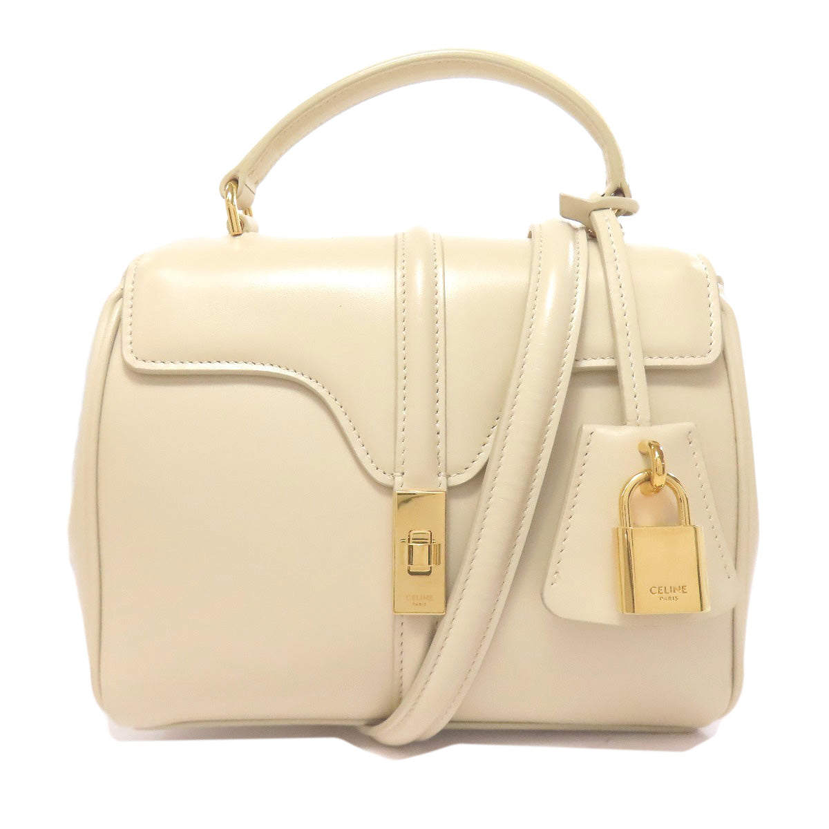 CELINE Handbag leather beige logo