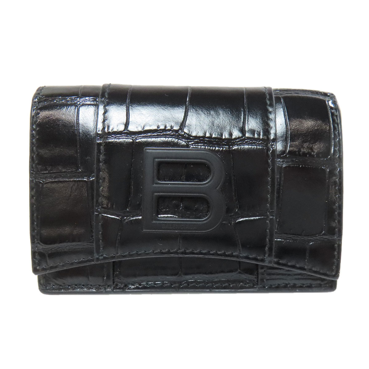 BALENCIAGA Bifold Wallet 600212 leather black B logo embossed Women