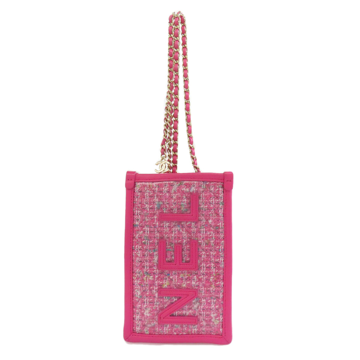 CHANEL Shoulder Bag Plastics, tweed x calfskin pink ChainShoulder Gold Metal Women