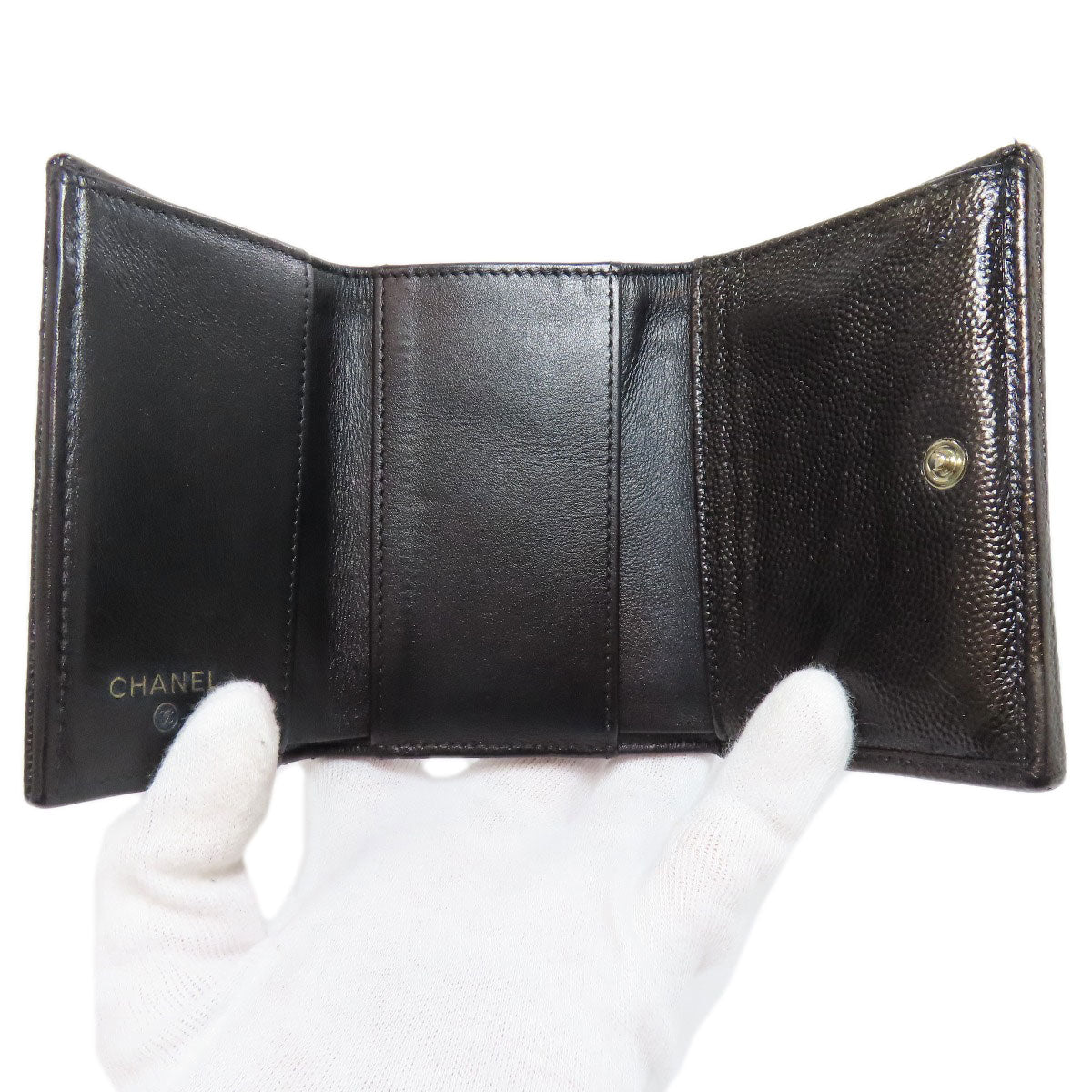CHANEL Bifold Wallet Grained Calfskin Skin black Compact Wallet Matelasse Gold Metal Women