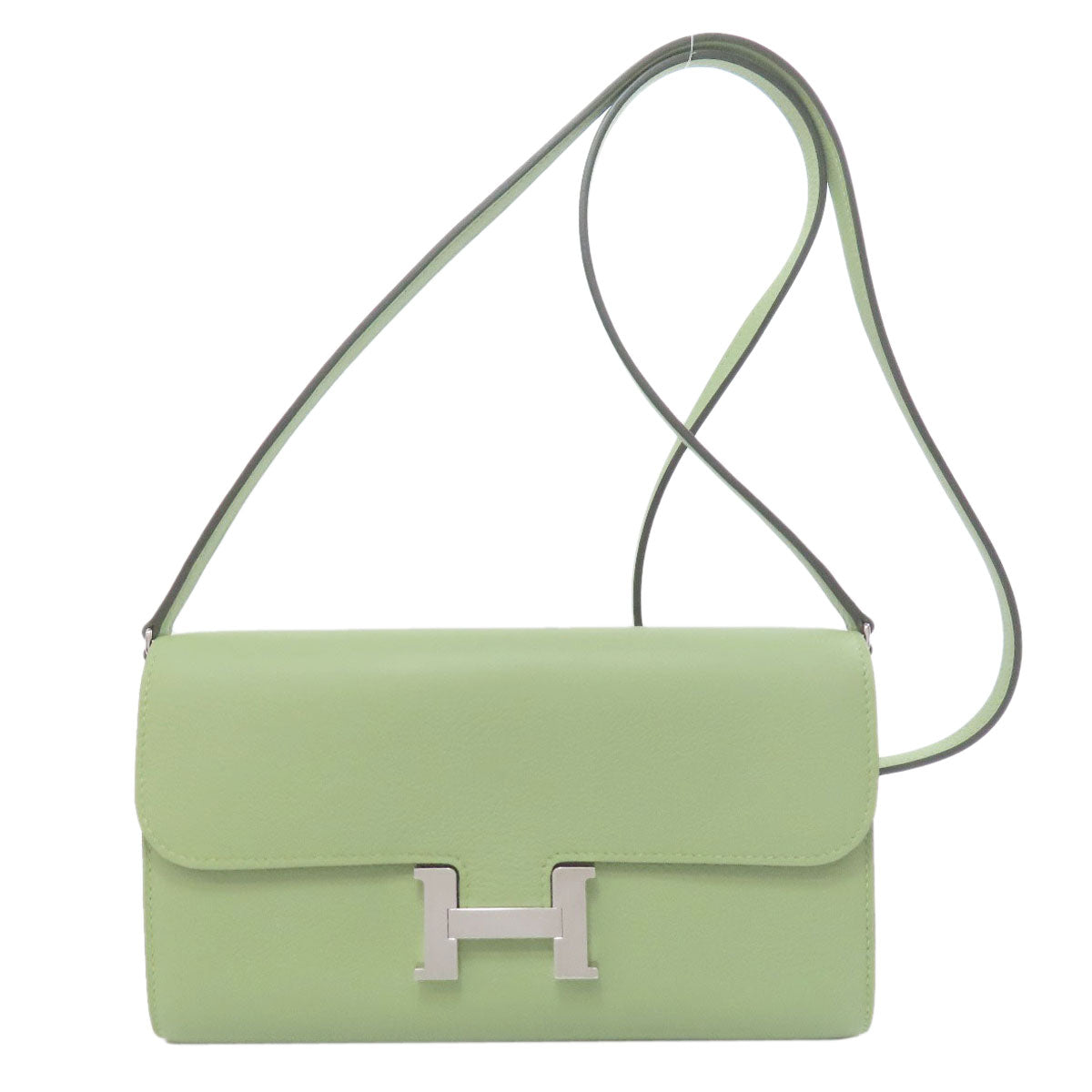 HERMES Long Wallet Purse Evercolor green Constance Long To Go Vert Cricket SilverMetal