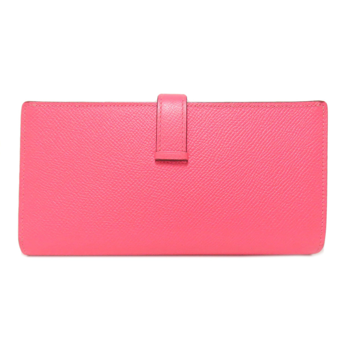 HERMES Long Wallet Purse Epsom pink Bearn Soufflet Rose Lipstick Silver Metal