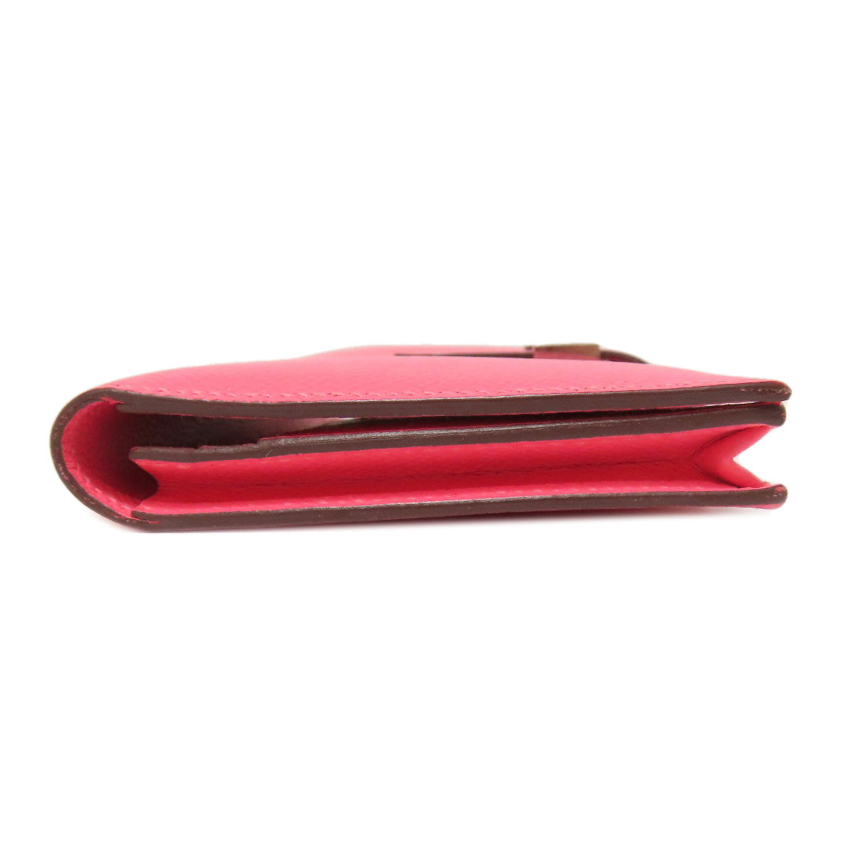 HERMES Long Wallet Purse Epsom pink Bearn Soufflet Rose Lipstick Silver Metal