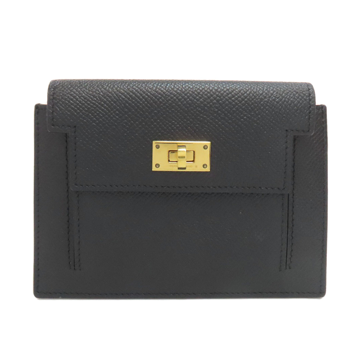 HERMES Coin case Epsom black Kelly Pocket Gold Metal