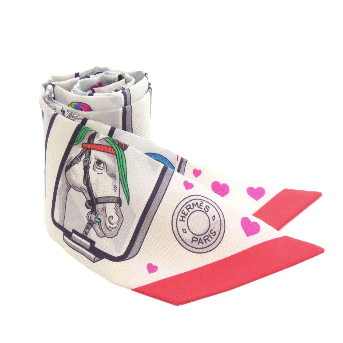 HERMES scarf silk white Twilly