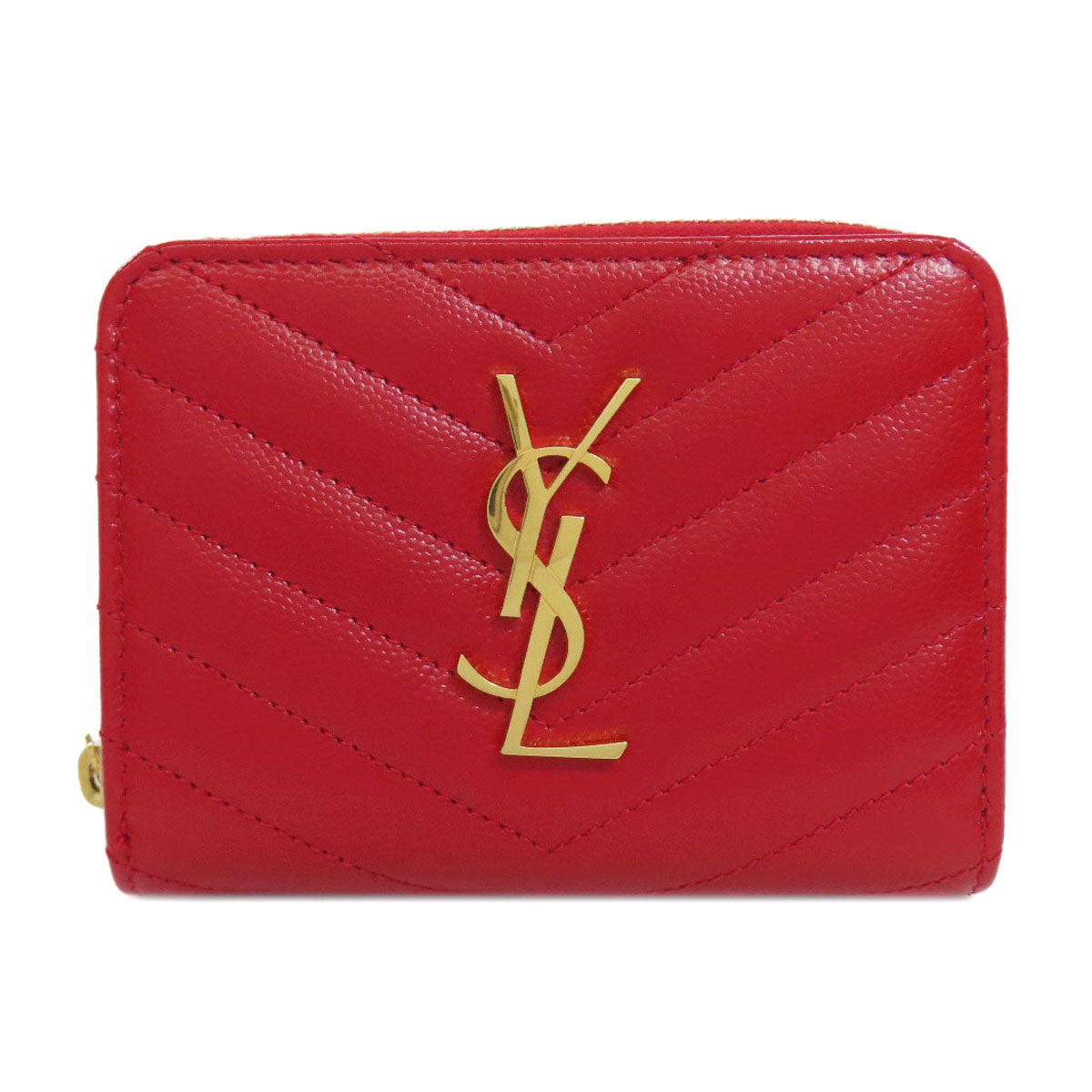 YVES SAINT LAURENT Bifold Wallet Calfskin Red Vstitch