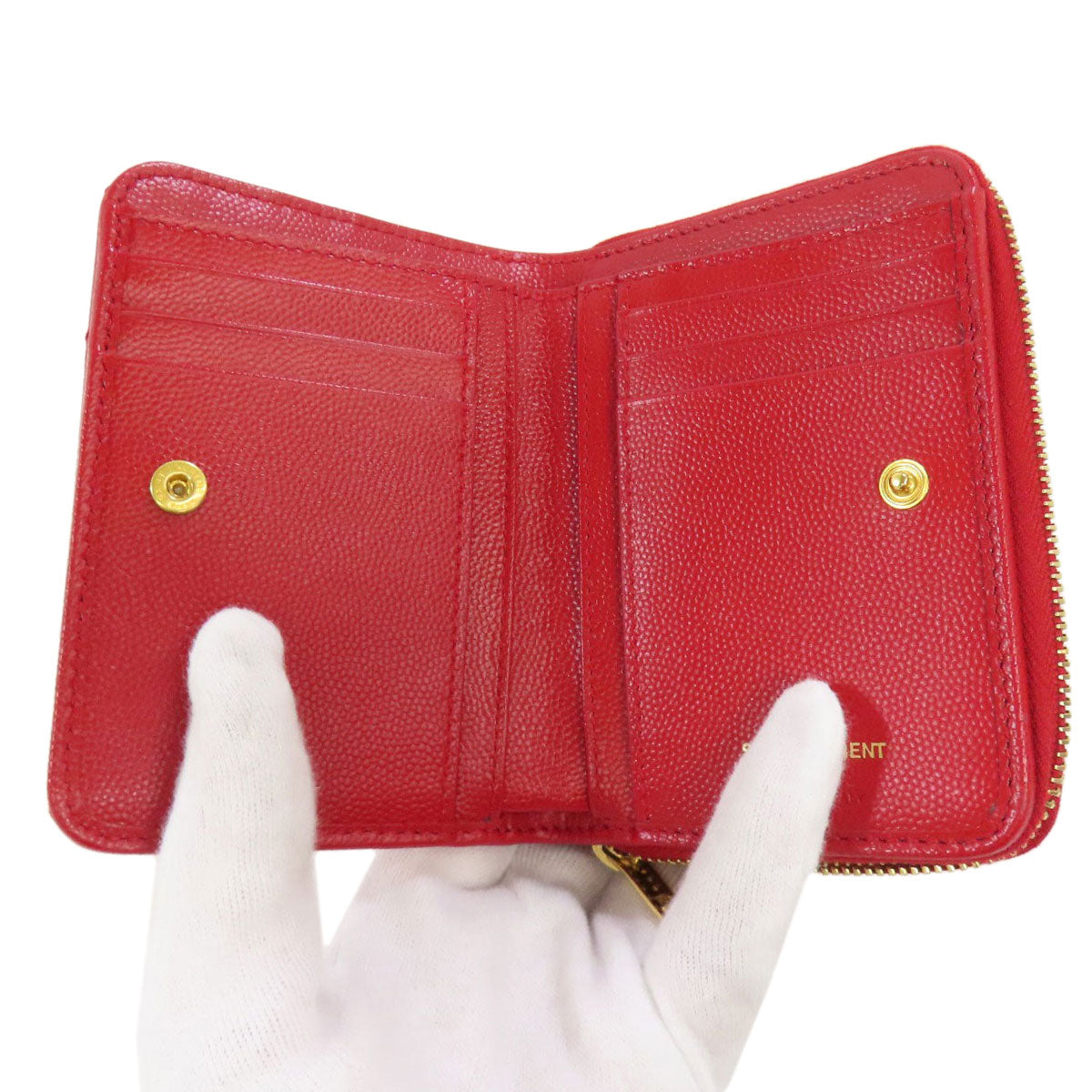 YVES SAINT LAURENT Bifold Wallet Calfskin Red Vstitch
