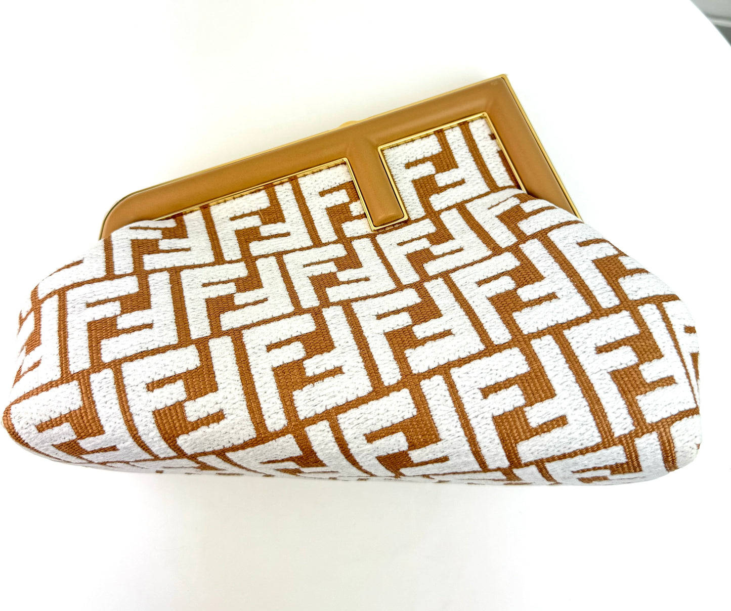 Fendi Raffia Chenille Shiny Nappa FF Small Fendi First Natural White Miele
