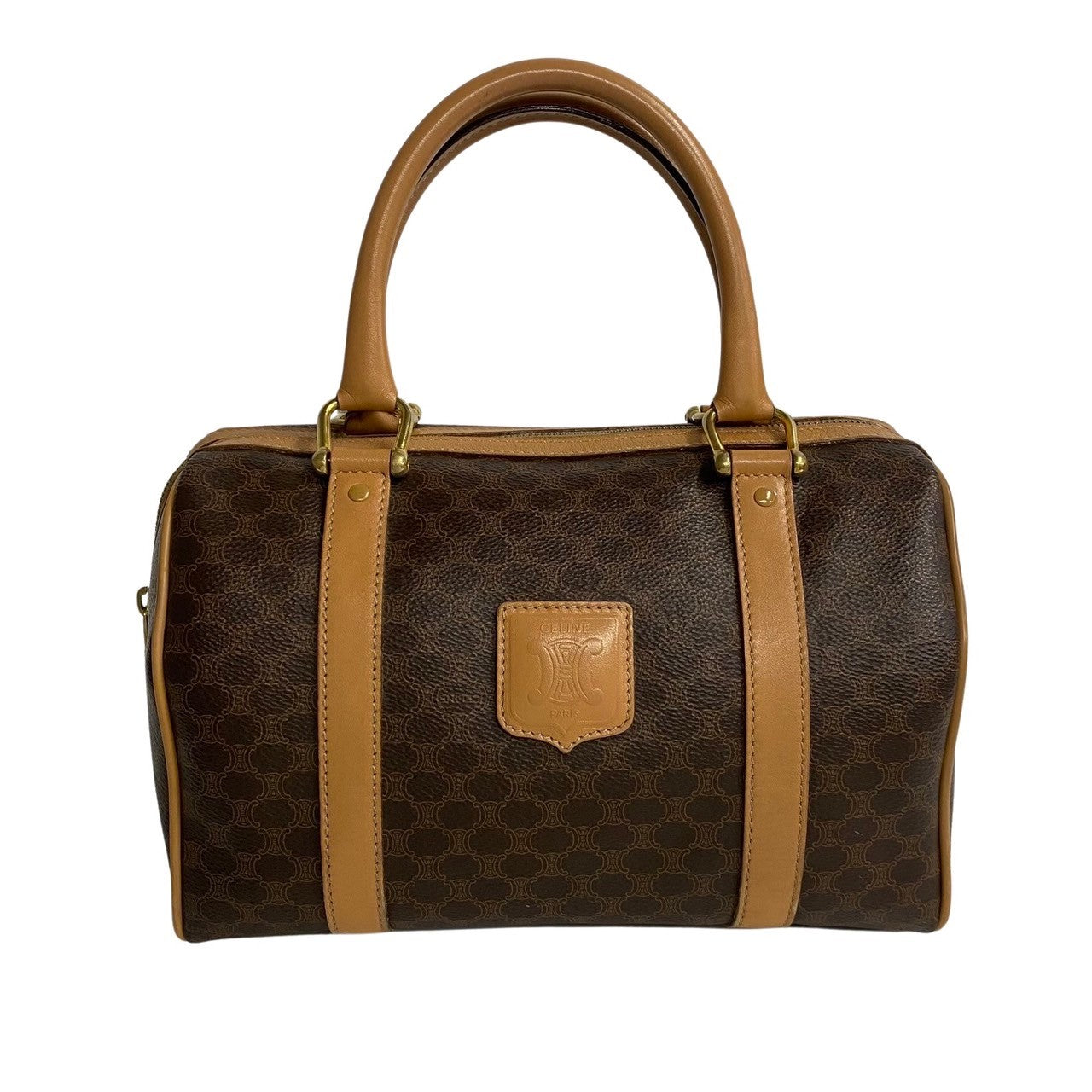 CELINE Handbag Leather, PVC Brown Macadam Blason Triomphe Pattern Women(Unisex)