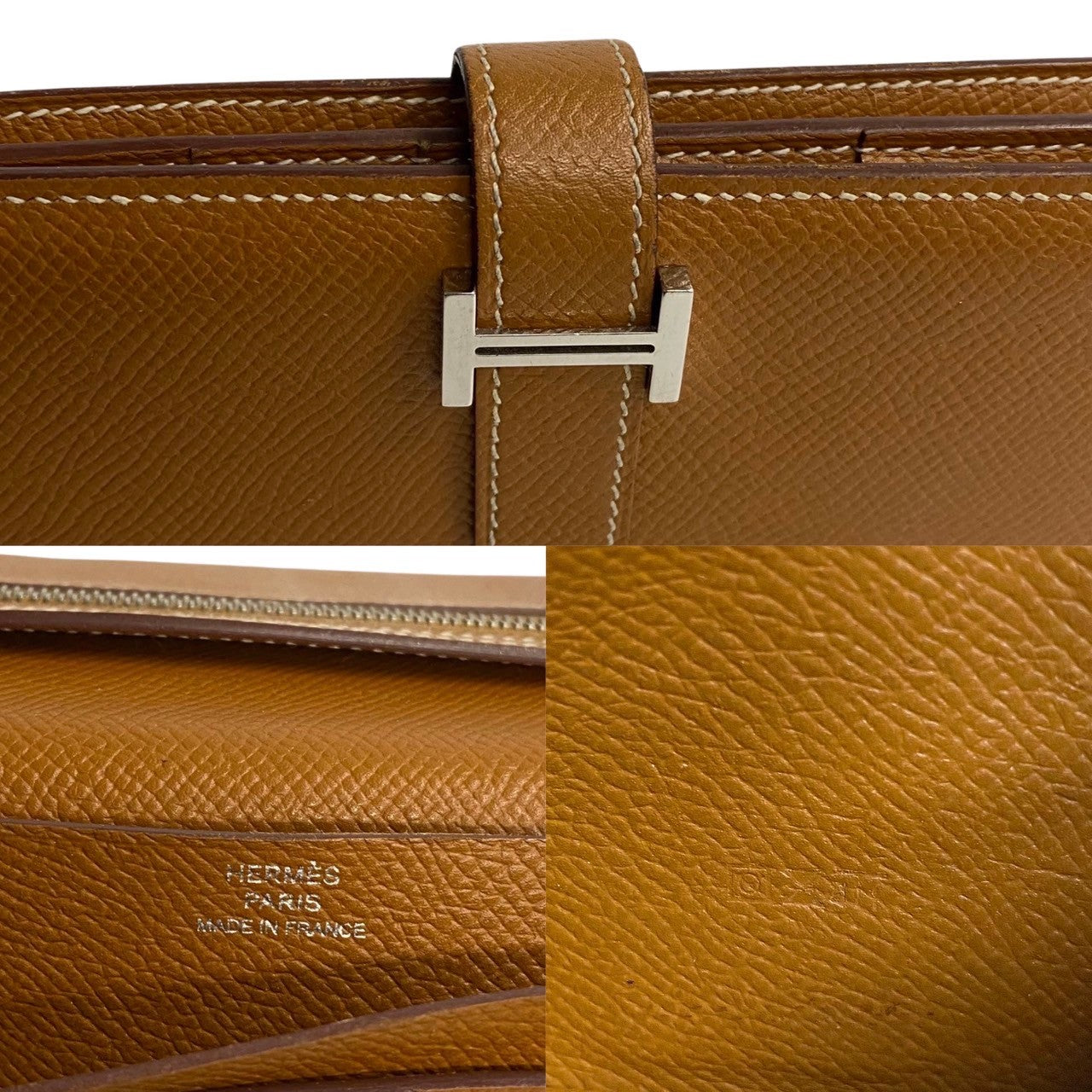 HERMES Long Wallet Purse leather Brown Beansufla Women