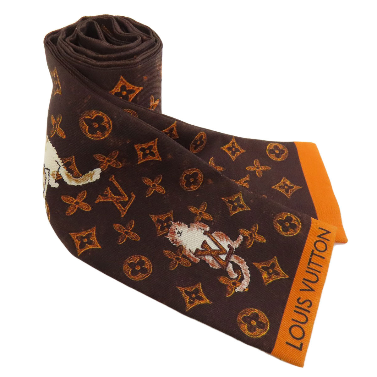 LOUIS VUITTON scarf MP2268 silk Brown Bandoo Catgram