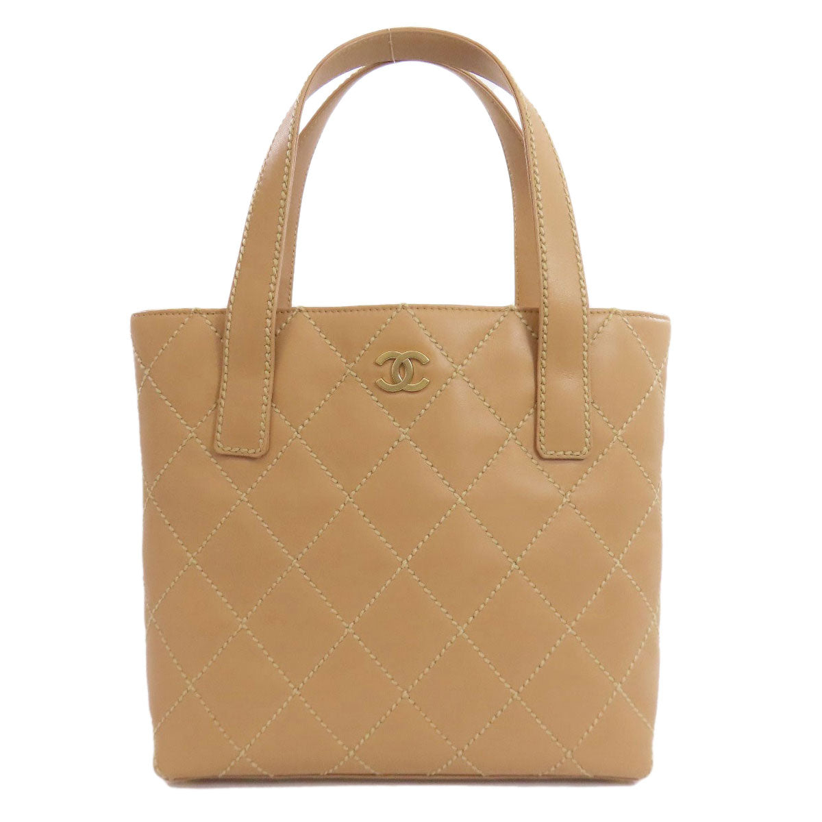 CHANEL Handbag A18126 Calfskin beige Wild Stitch Gold Metal
