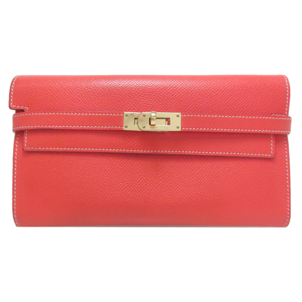 HERMES Long Wallet Purse Epsom pink Kelly Wallet Gold Metal