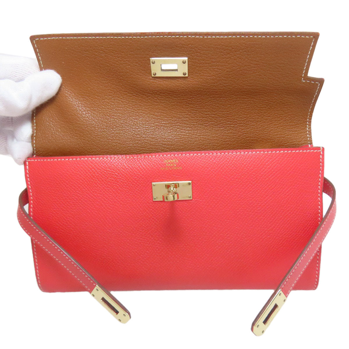 HERMES Long Wallet Purse Epsom pink Kelly Wallet Gold Metal