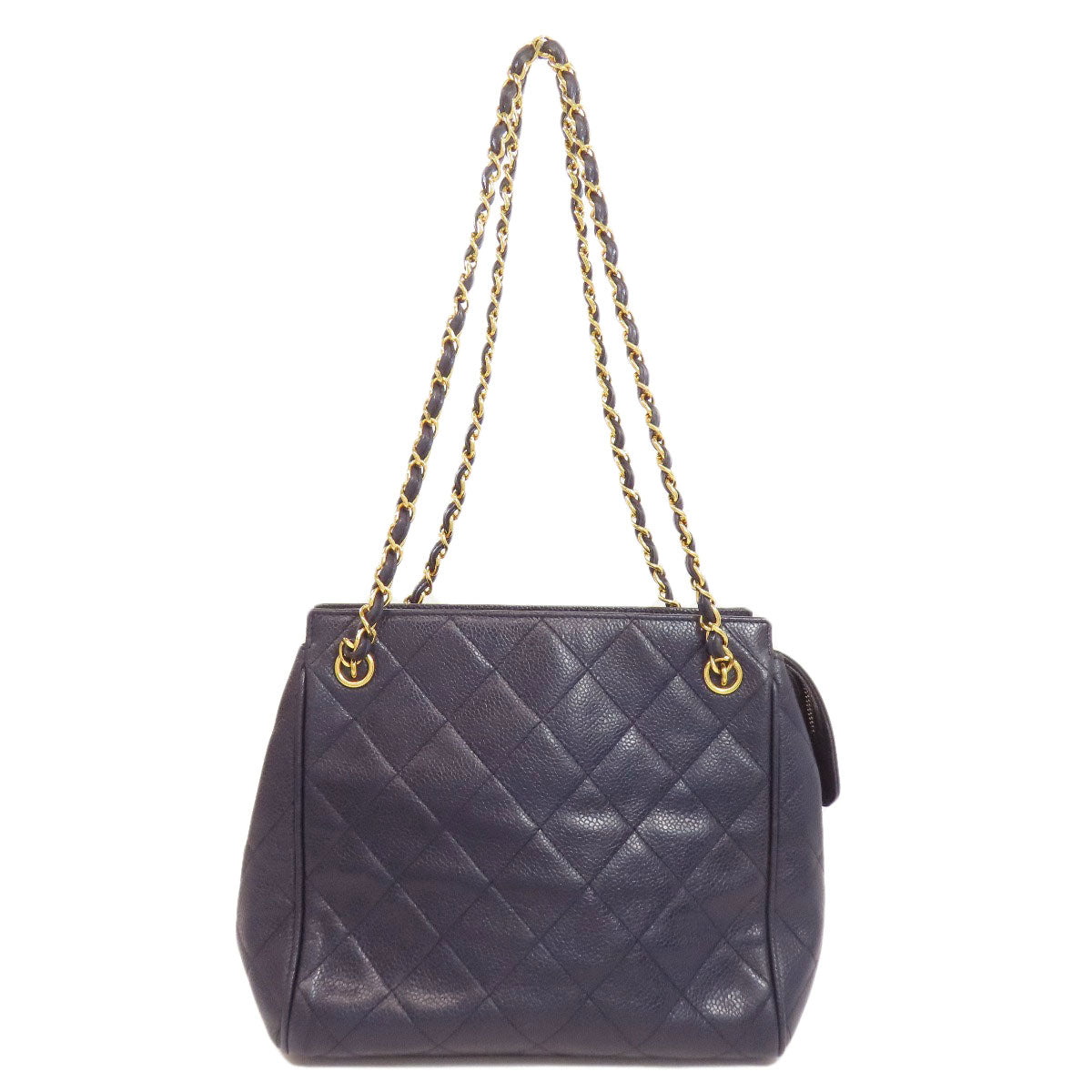 CHANEL Tote Bag Grained Calfskin Skin Navy Matelasse Chain Bag Gold Metal