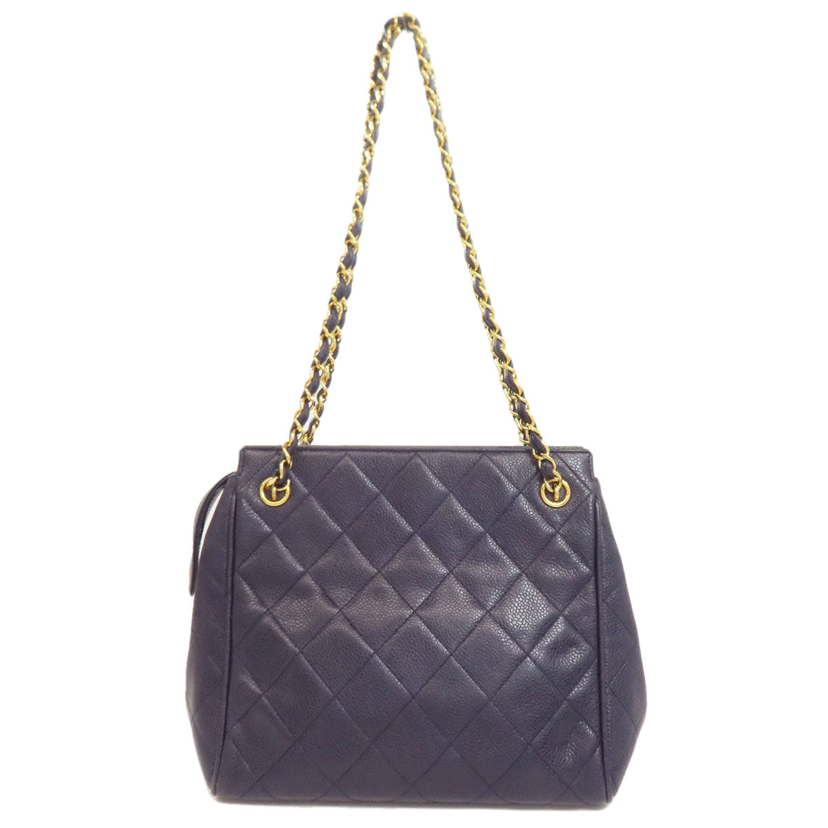 CHANEL Tote Bag Grained Calfskin Skin Navy Matelasse Chain Bag Gold Metal