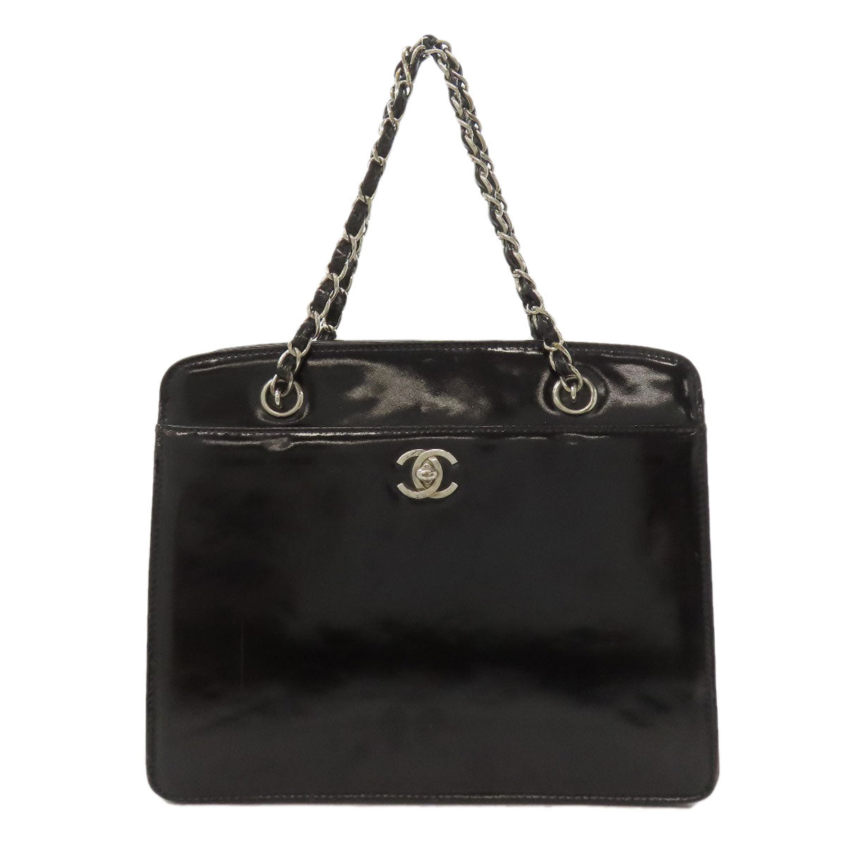 CHANEL Handbag enamel black Chain Bag COCO Mark SilverMetal