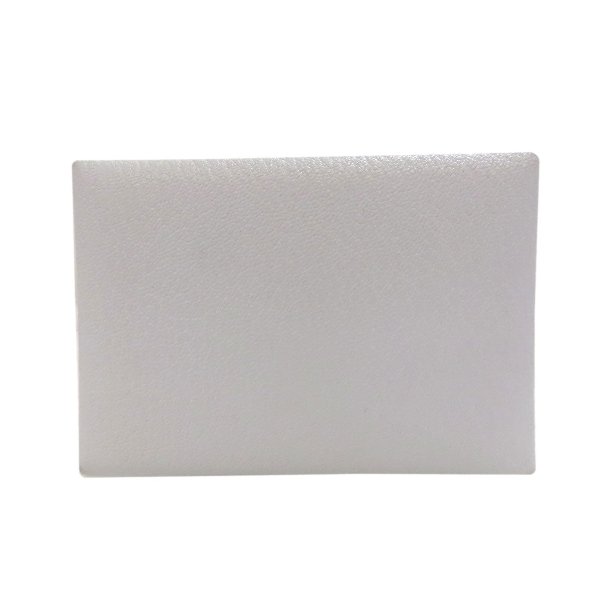 HERMES Card Case Shave white Calvi Blue Brume Silver Metal