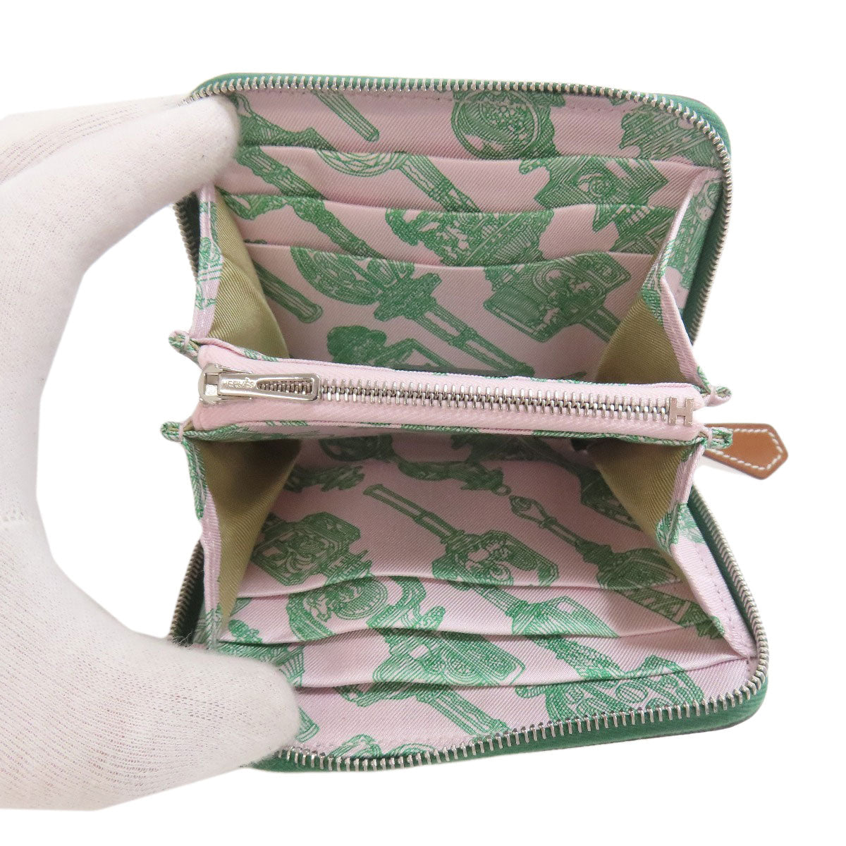HERMES Coin case Epsom green Azap Silkin Compact SilverMetal