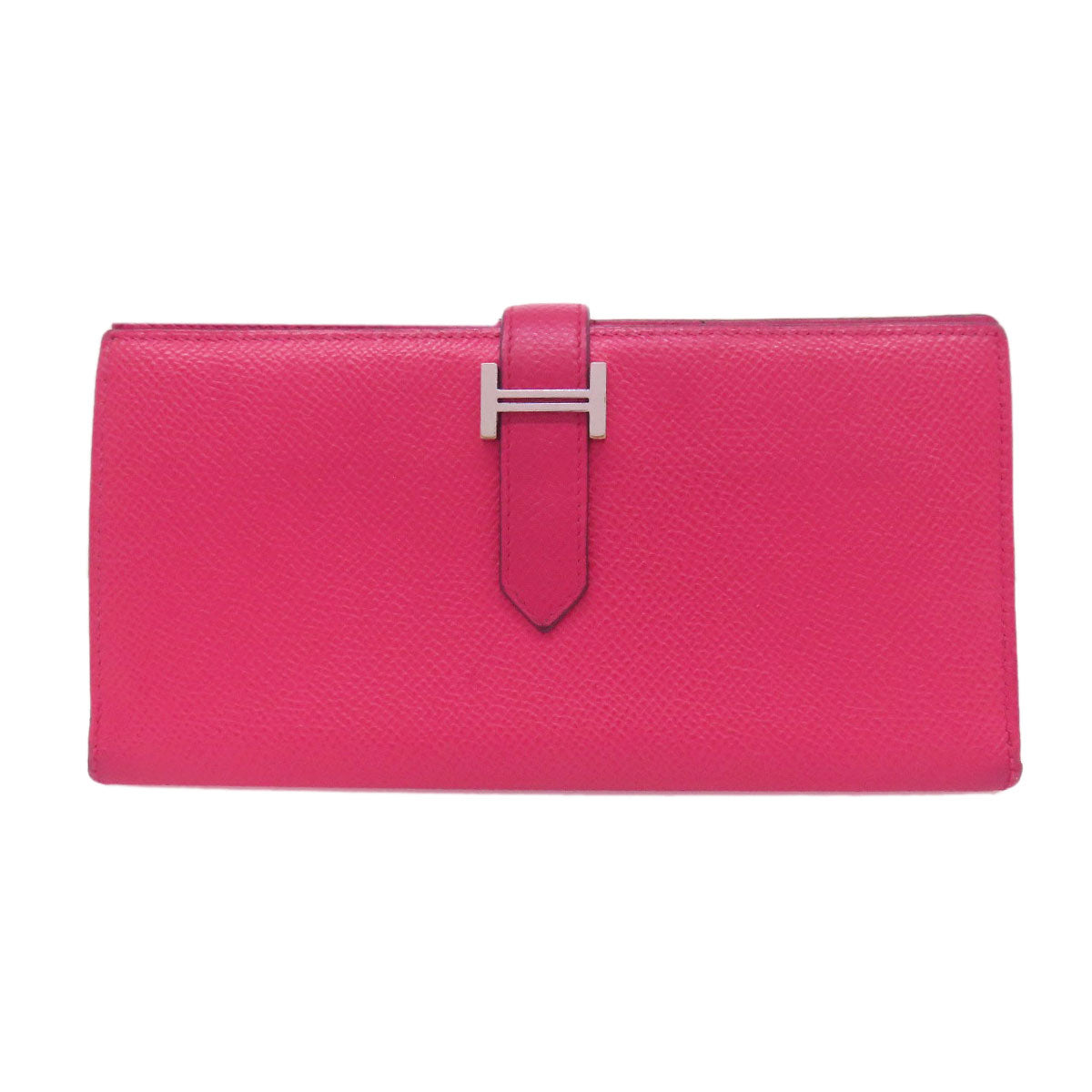 HERMES Long Wallet Purse Epsom pink Bearn Soufflet Silver Metal