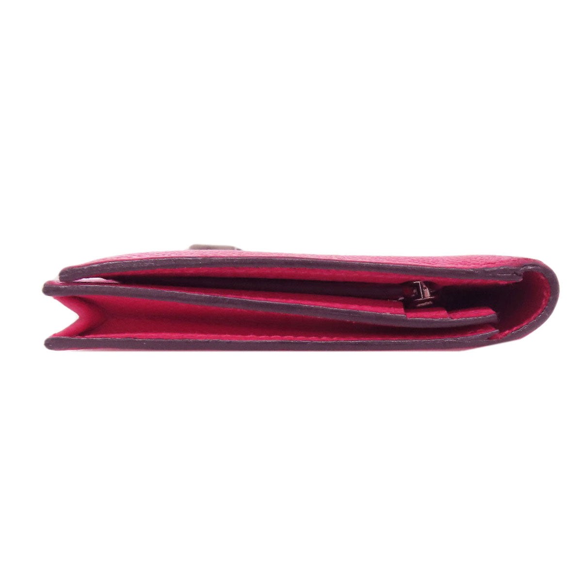 HERMES Long Wallet Purse Epsom pink Bearn Soufflet Silver Metal