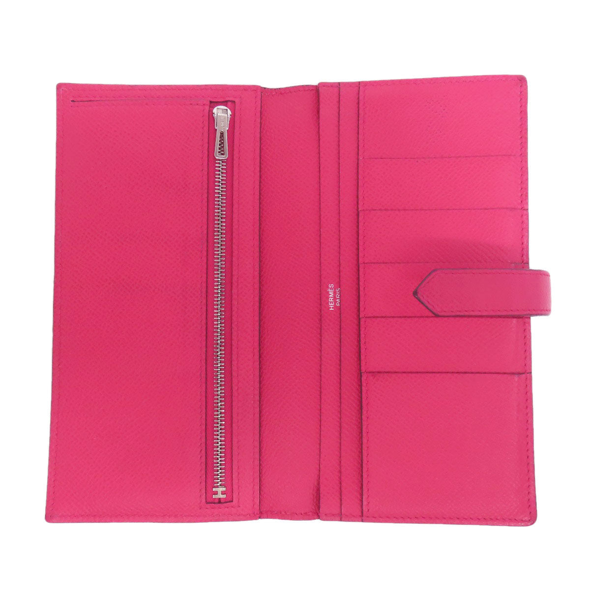 HERMES Long Wallet Purse Epsom pink Bearn Soufflet Silver Metal