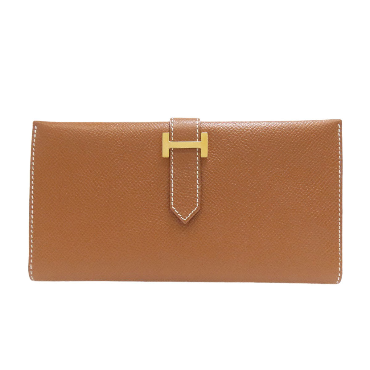 HERMES Long Wallet Purse Courchevel gold Bearn Classic Gold Gold Metal
