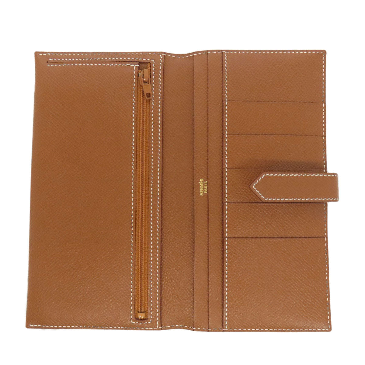 HERMES Long Wallet Purse Courchevel gold Bearn Classic Gold Gold Metal