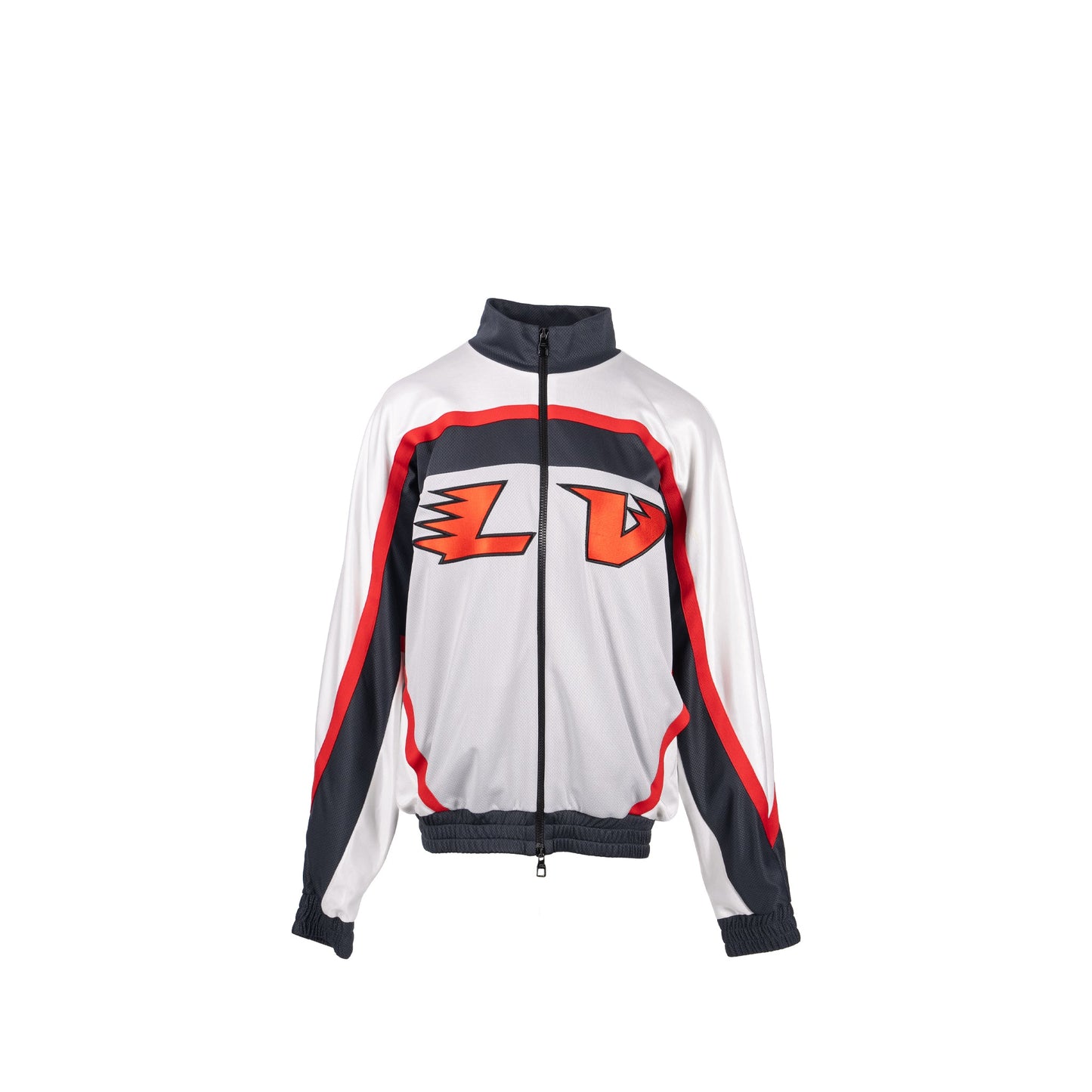 LOUIS VUITTON Size M Embellished Graphic Hockey Tracktop Zip-Up Jacket Polyester White/Multicolour