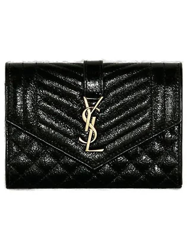 Luxury Saint Laurent Trending 2025 Matelasse Envelope Small Half Wallet Black