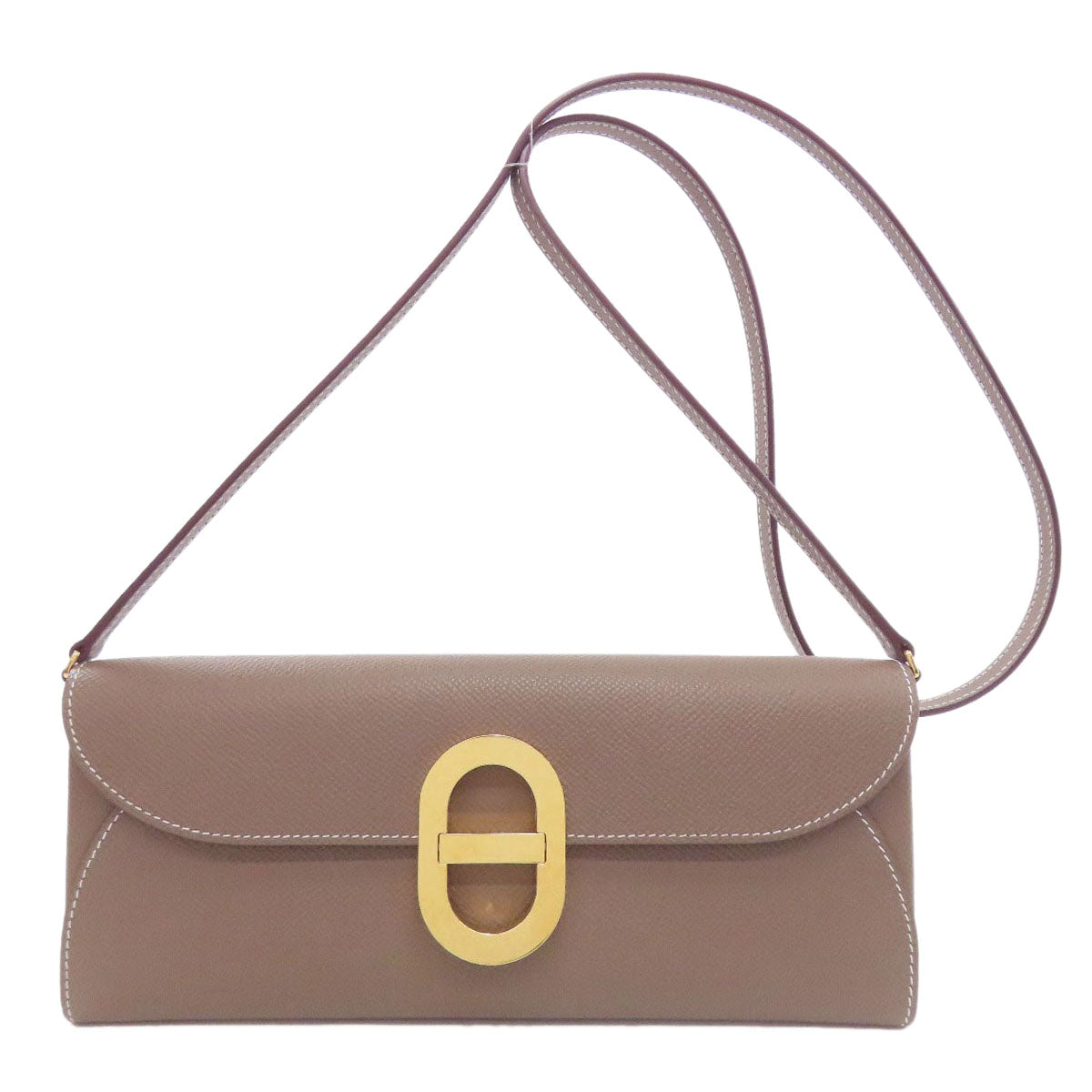 HERMES Long Wallet Purse Epsom beige Chene Dunkle To Go Etoupe Gold Metal