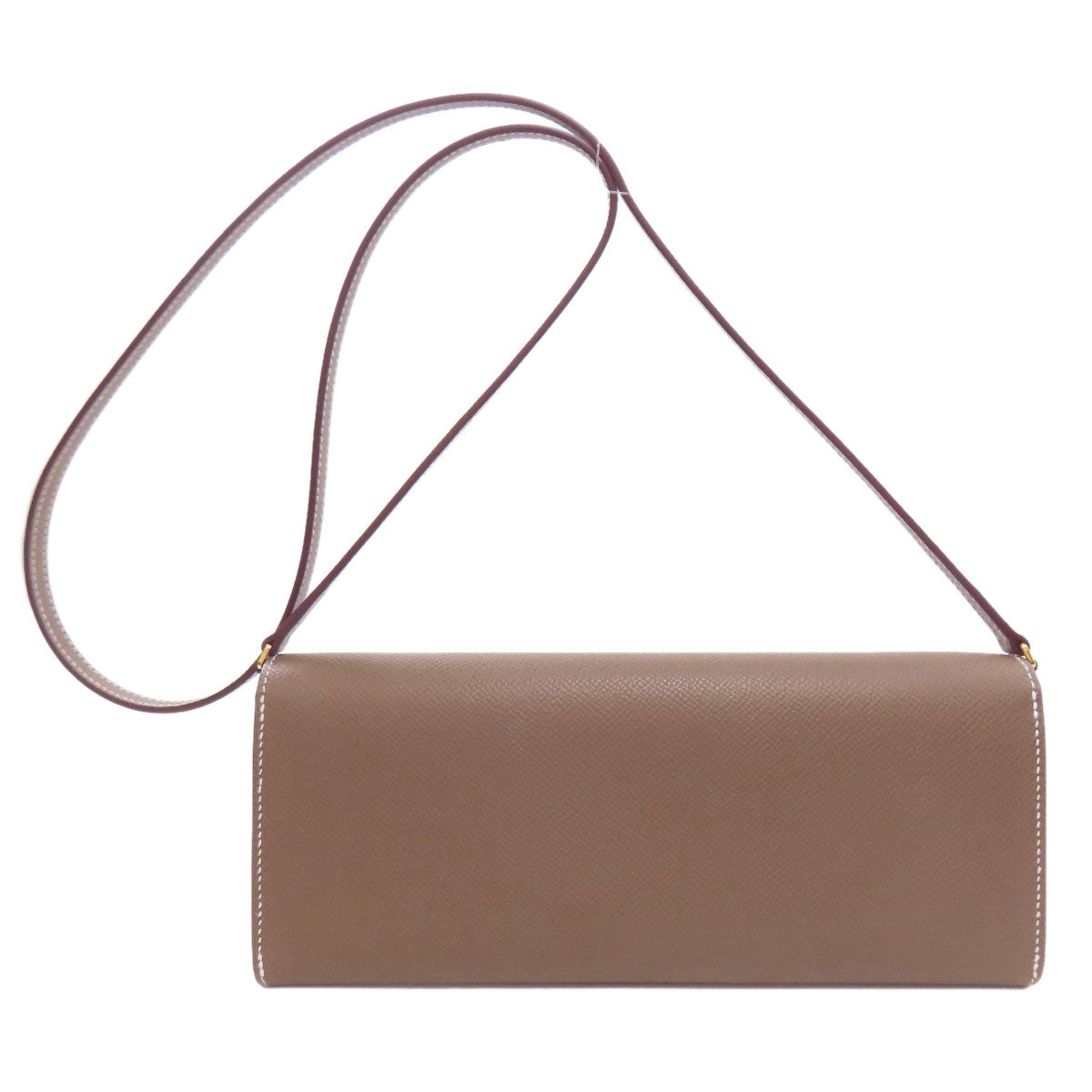 HERMES Long Wallet Purse Epsom beige Chene Dunkle To Go Etoupe Gold Metal