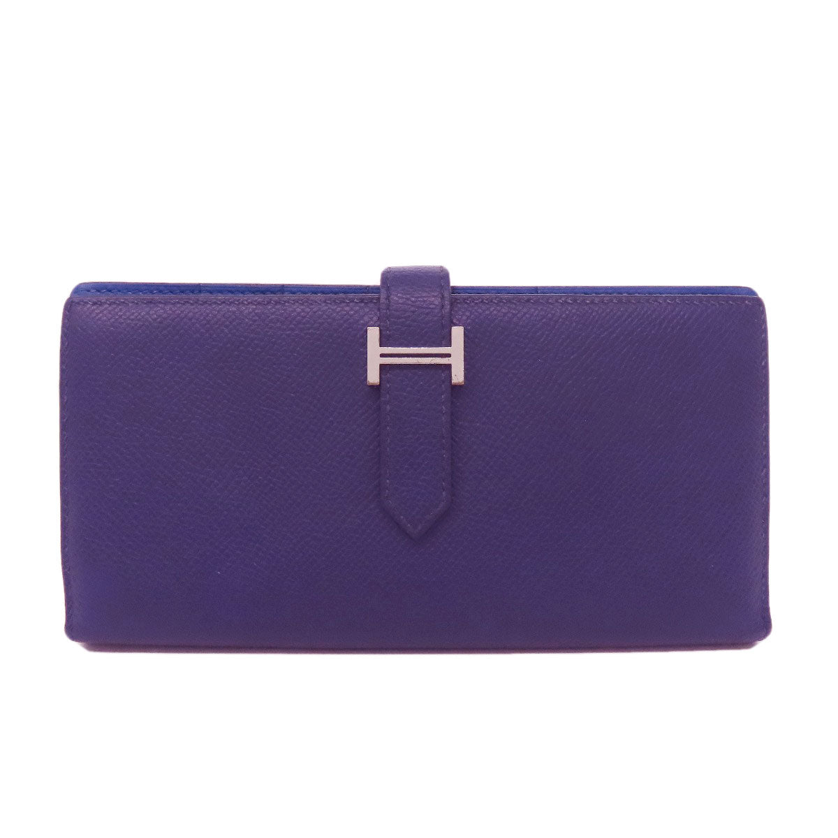 HERMES Long Wallet Purse Epsom purple Bearn Soufflet Silver Metal