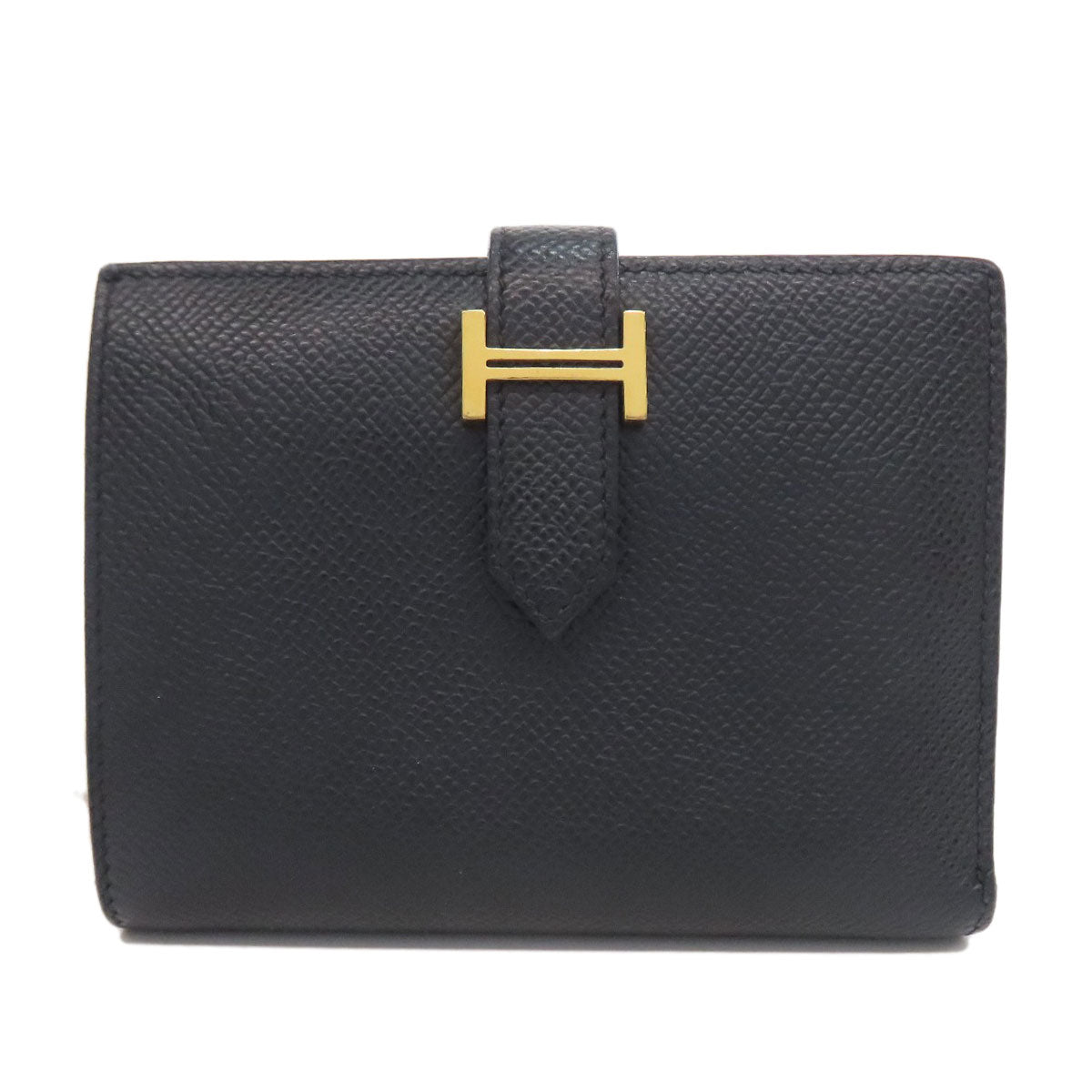 HERMES Bifold Wallet Epsom black Bearn Compact Gold Metal