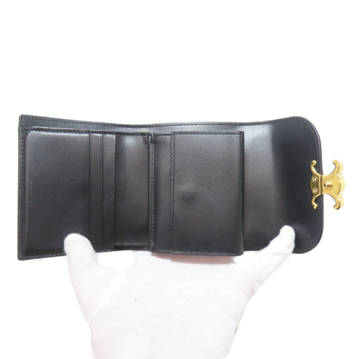 CELINE Bifold Wallet Calfskin black Triomphe Flap