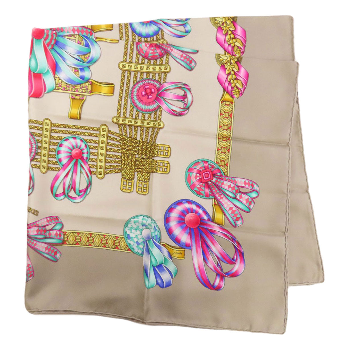 HERMES scarf silk Brown Carre90 Horse Ribbon