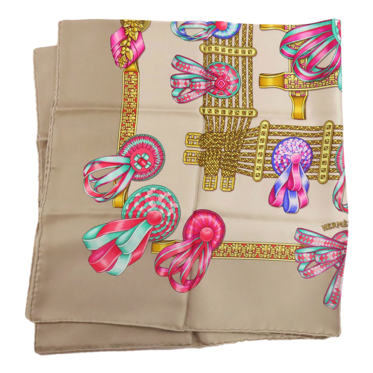 HERMES scarf silk Brown Carre90 Horse Ribbon