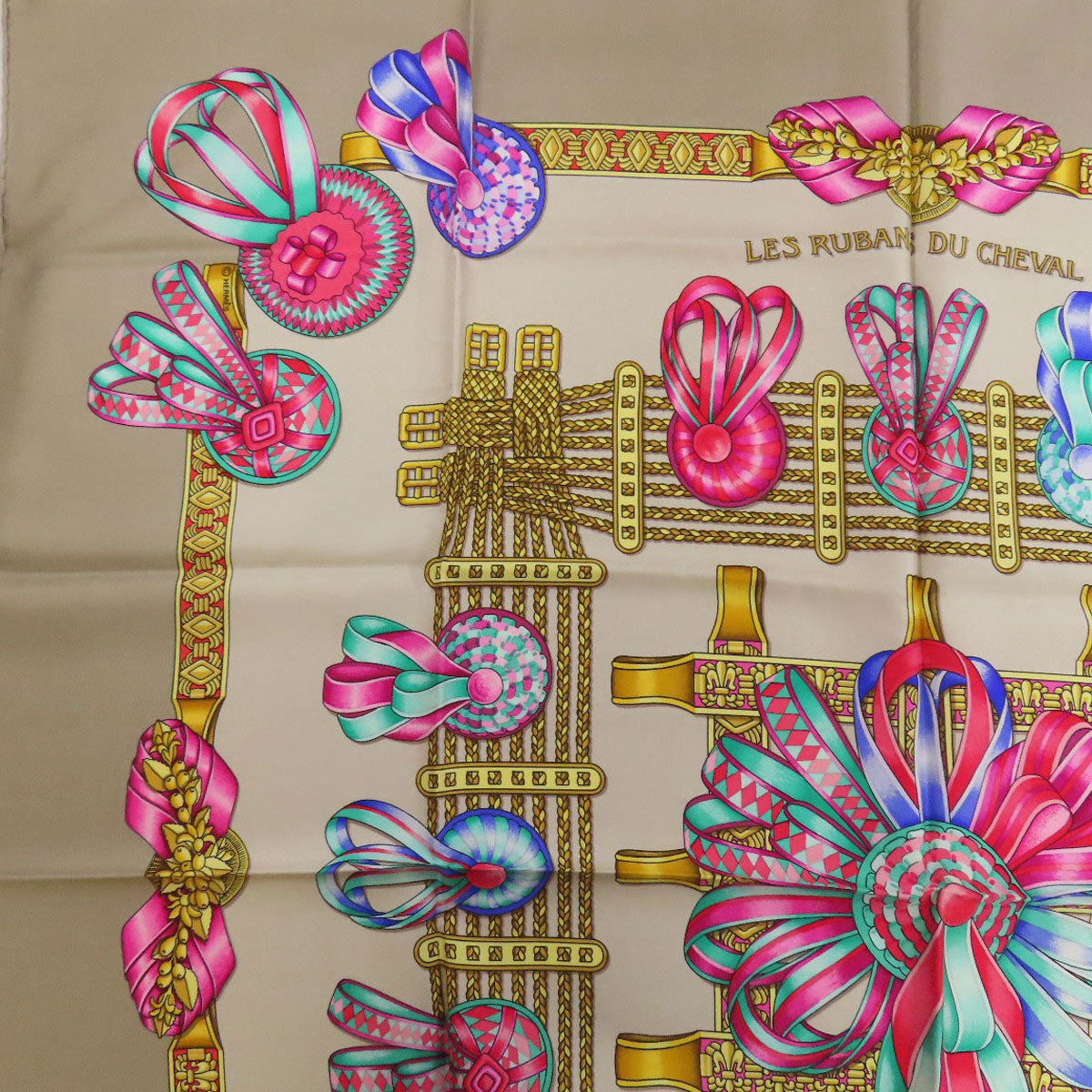 HERMES scarf silk Brown Carre90 Horse Ribbon