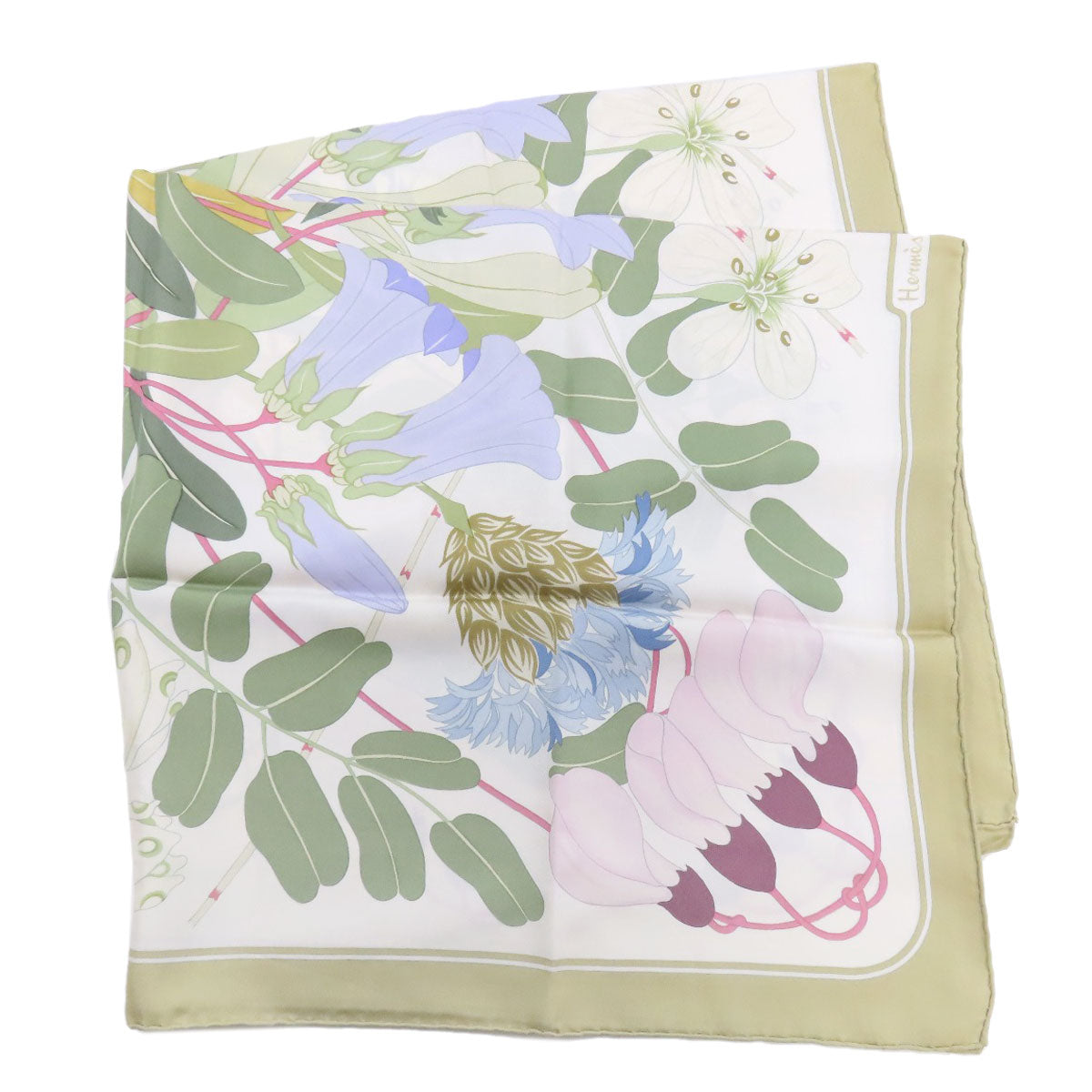 HERMES scarf silk green Carre90 Greek Flowers