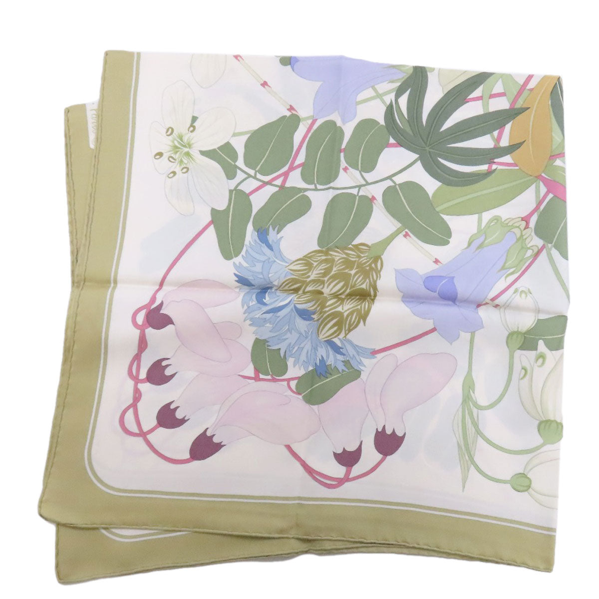 HERMES scarf silk green Carre90 Greek Flowers