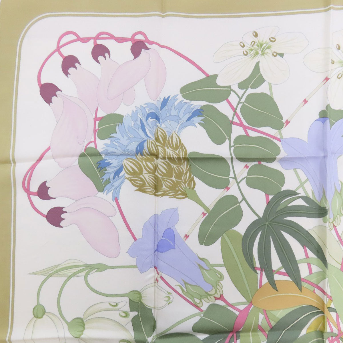 HERMES scarf silk green Carre90 Greek Flowers